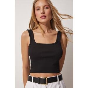 Happiness İstanbul Women's Black Strappy Summer Knitwear Crop Blouse