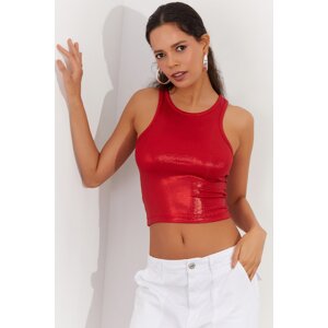 Cool & Sexy Women's Red Metallic Crop Blouse