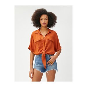 Koton Crop Shirt Pocket Tie Detail Short Sleeve Viscose