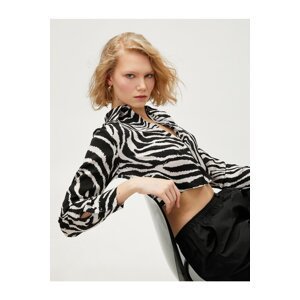 Koton Zebra Patterned Satin Crop Shirt Long Sleeve