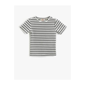 Koton Round Neck T-shirt with Ribbed Short Sleeves