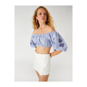 Koton Embroidered Crop Top Off The Shoulder