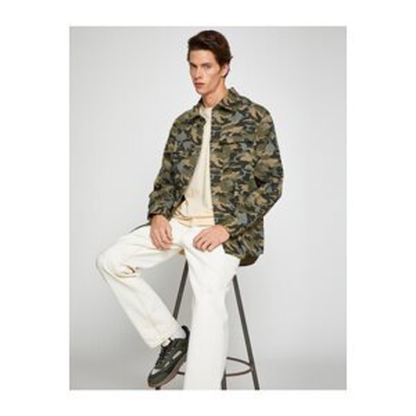 Koton Camouflage Shirt Jacket Classic Collar with Pocket Detail