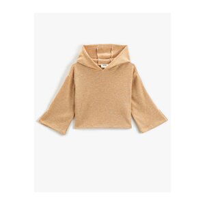 Koton Basic Crop Hooded Sweatshirt Soft Textured Ribbed Wide Sleeve