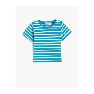 Koton Crop T-shirt with Short Sleeves, Crew Neck Tight Fit, Ribbed.