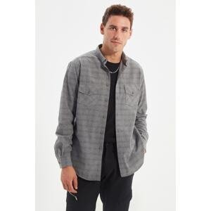 Trendyol Men's Gray Men's Regular Fit Buttoned Collar Double Pocket Flap Long Sleeve Lumberjack Plaid Shirt