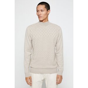 Koton Basic Knitwear Sweater Half Turtleneck Long Sleeved Geometric Pattern.