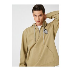 Koton Skull Embroidered Hooded Sweatshirt Pocket Detail Cotton