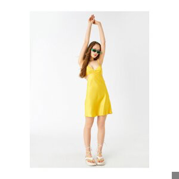 Koton Mini Dress with Thin Straps V-neck Window Detail