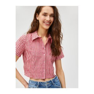 Koton Crop Shirt Plaid Short Sleeves With Buttons