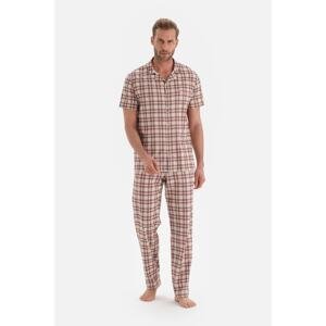 Dagi Gray Shirt Collar Plaid Knitted Pajama Set