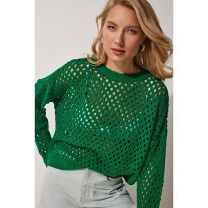 Happiness İstanbul Women's Vivid Green Openwork Seasonal Knitwear Blouse