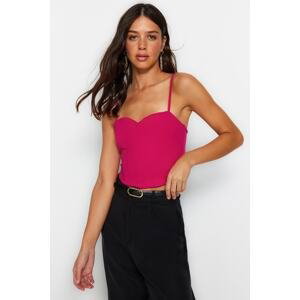 Trendyol Fuchsia Fitted Crop Strap Crepe Knitted Bustier