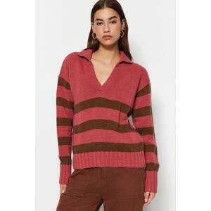 Trendyol Sušená ružová vlna pruhovaný pletený sveter