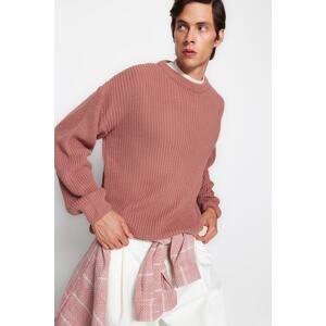 Trendyol Dried Rose Men's Oversize Fit Wide fit Crew Neck Basic Knitwear Sweater.