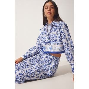 Happiness İstanbul Women's Vibrant Blue and White Summer Poplin Shirt and Skirt Set