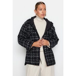 Trendyol Black Premium oversize obojstranný nositeľný tvídový prešívaný kabát