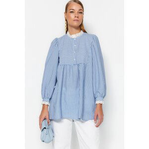 Trendyol Weave See-through Plaid Tunic with Lace in Blue