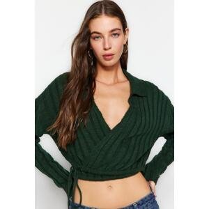 Trendyol Emerald Green Jemný textúrovaný polo výstrih pletený sveter