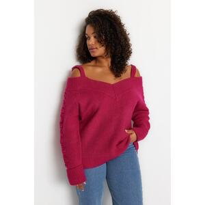 Trendyol Curve ružový široký remienok na krk detailný pletený sveter