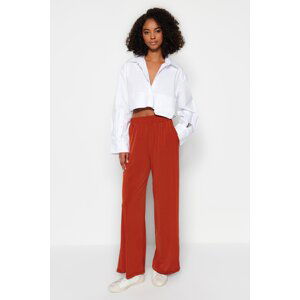 Trendyol Cinnamon Wide Leg/Casual Fit High Waist Flexible Knitted Pants