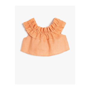 Koton Linen Blouse Crop Off Shoulder Ruffled