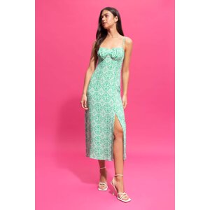 DEFACTO Heart Collar Paisley Patterned Sleeveless Midi Short Sleeve Woven Dress