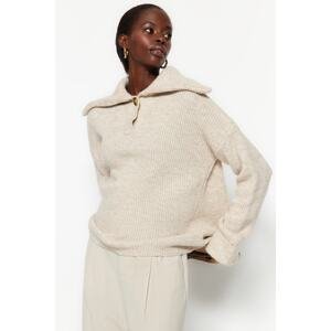 Trendyol béžový pletený sveter s jemnou textúrou crewneck