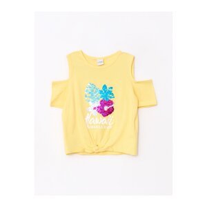 LC Waikiki Girls' Crew Neck Printed Sequin Embroidered Short Sleeve Cotton T-Shirt