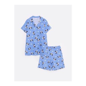 LC Waikiki Lcw Kids Shirt Collar Patterned Short Sleeve Girls' Shorts Pajamas Set