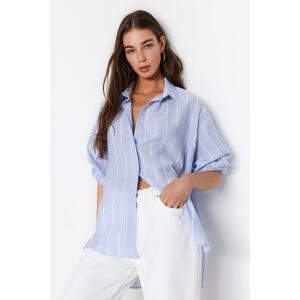 Trendyol Blue Striped Oversize/Wide Fit Woven Shirt