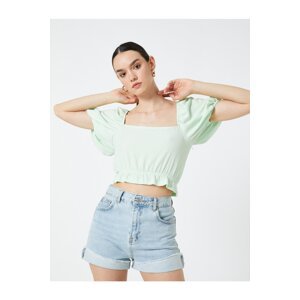 Koton Crop Blouse with Balloon Sleeves Square Collar Ruffled