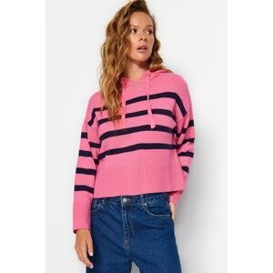 Trendyol ružový pletený sveter s kapucňou