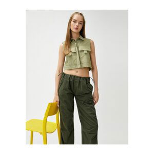 Koton Crop Shirt Sleeveless with Large Pocket Detailed and Buttoned