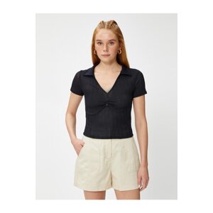 Koton Crop Polo T-Shirt Striped Drape Detailed