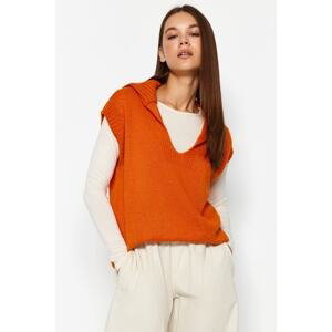 Trendyol oranžový mäkký textúrovaný polo golier pletený sveter