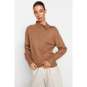 Trendyol norkový mäkký textúrovaný stojaci golier pletený sveter