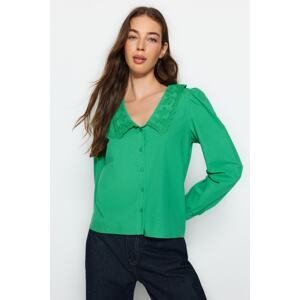 Trendyol Green Collar Embroidered Cotton Woven Shirt