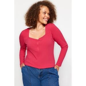 Trendyol Curve Fuchsia Knitted Square Neck Zipper Blouse