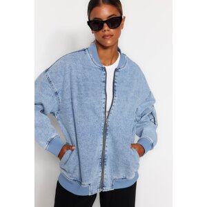 Trendyol Blue oversized bomber džínsová bunda