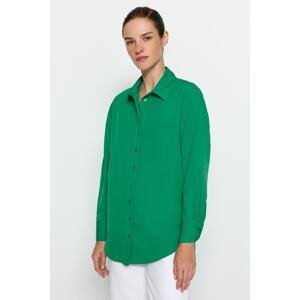 Trendyol Emerald Green Single Pocket Boyfriend/Wide Fit Cotton Woven Shirt