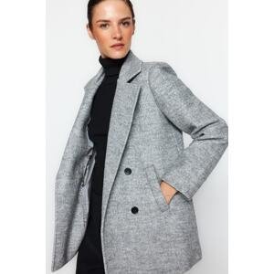 Trendyol Grey Premium oversize vlnený kabát širokého strihu