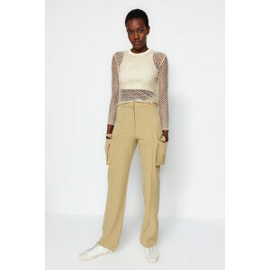 Trendyol Light Khaki Cargo Wide Leg tkané dvojité vreckové nohavice