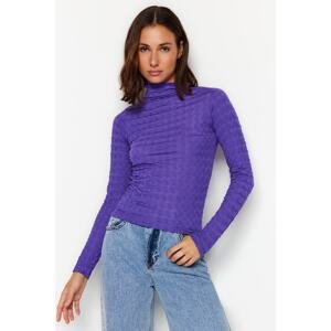 Trendyol Purple Premium Textured Fabric High Neck Fitted/Closed Knitted Blouse