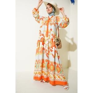 Bigdart 2423 Autentické vzorované hidžábové šaty - B. Oranžová