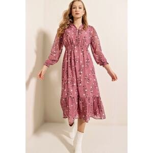 Bigdart 2137 Patterned Chiffon Dress - Dusty Rose