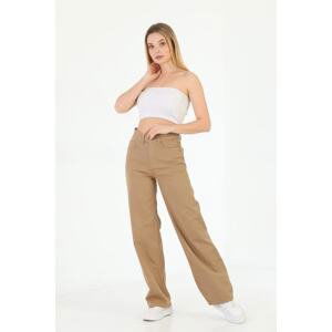 BİKELİFE Women's Mink Wide Leg Palazzo High Waist Pants