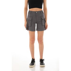 BİKELİFE Gray High Waist Flexible Denim Shorts With Pocket.