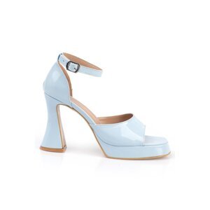 Capone Outfitters Capone Chunky Toe Ankle Band Hourglass Heels Platform Patent Leather Baby Blue Women's Sandals.