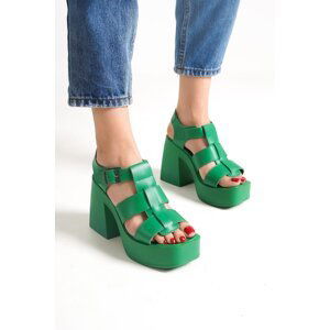 Capone Outfitters Capone Women's Chunky Toe Gladiator Strap Platform Heels Womens Pine Green Sandals